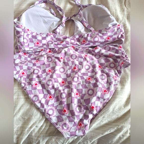 SHEIN 2XL Plaid & Heart Print Tie Front Bikini Swimsuit - Picture 10 of 15